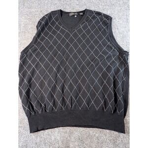Harolds Mens V-Neck Argyle Sweater Vest Black Cotton Large NWOT